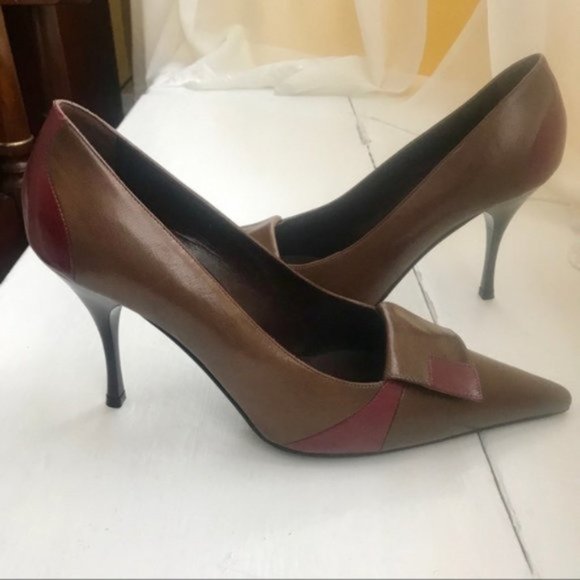 Gunmetal Brown color-block stiletto pumps NEW w/o box - Picture 8 of 12